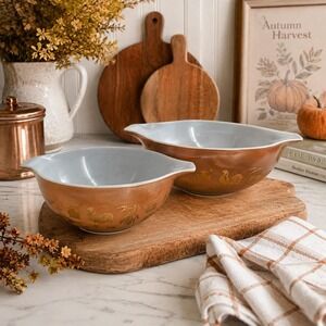 Vintage Pyrex Cinderella Mixing Bowl Models 442, 444 Brown Gold Rooster